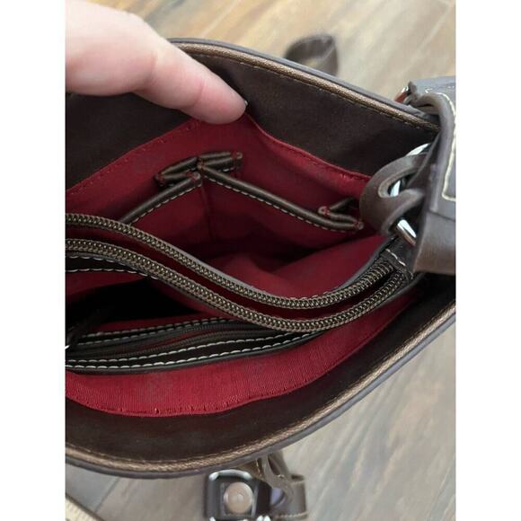 Chaps By Ralph Lauren Monogram Canvas And Faux Leather Crossbody Red Purse/Bag - Picture 7 of 8